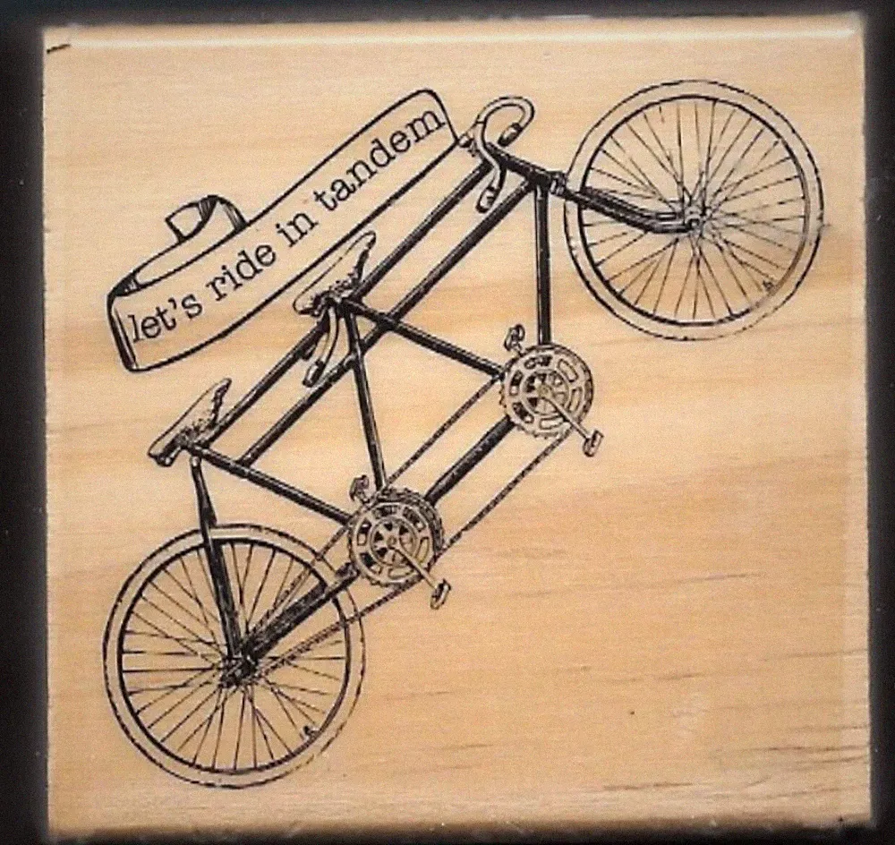 BICYCLE BUILT TWO BIKE TANDEM word HOBBY Travel Camp TRAIL NEW Wood RUBBER STAMP