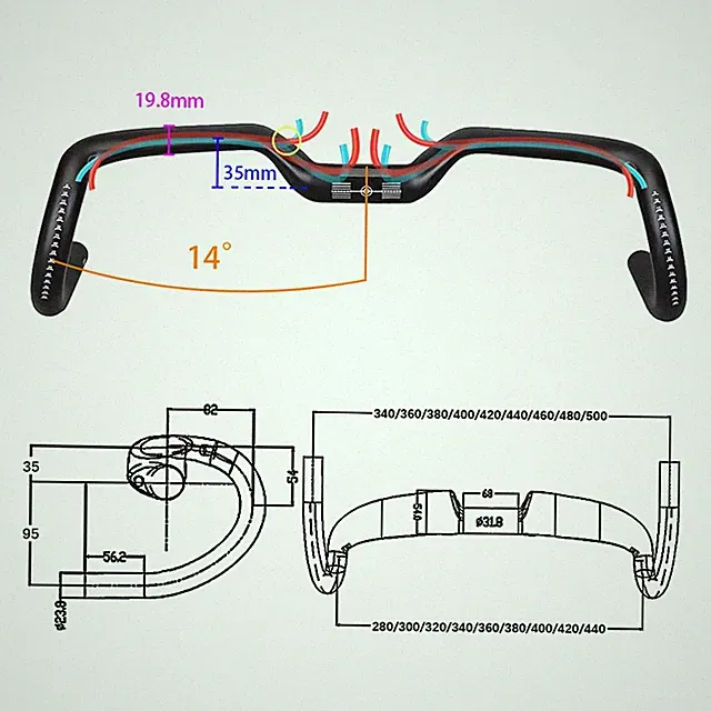 Carbon Gravel Track Road Bicycle Internal Cable Drop Handlebar 31.8mm 14 Degrees