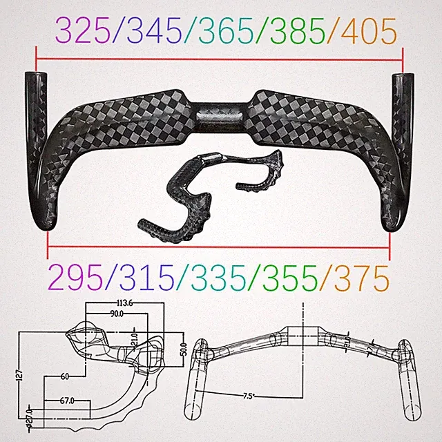 Carbon Track Bicycle Drop Bar Bike Handlebar Length 31.8-325/345/365/385/405MM