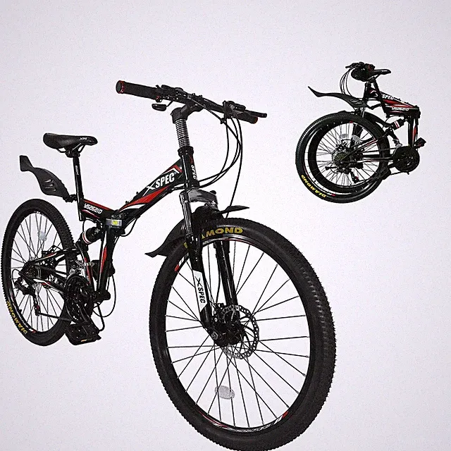 Xspec 26" 21 Speed Folding Mountain Bike Bicycle Trail Commuter, Black